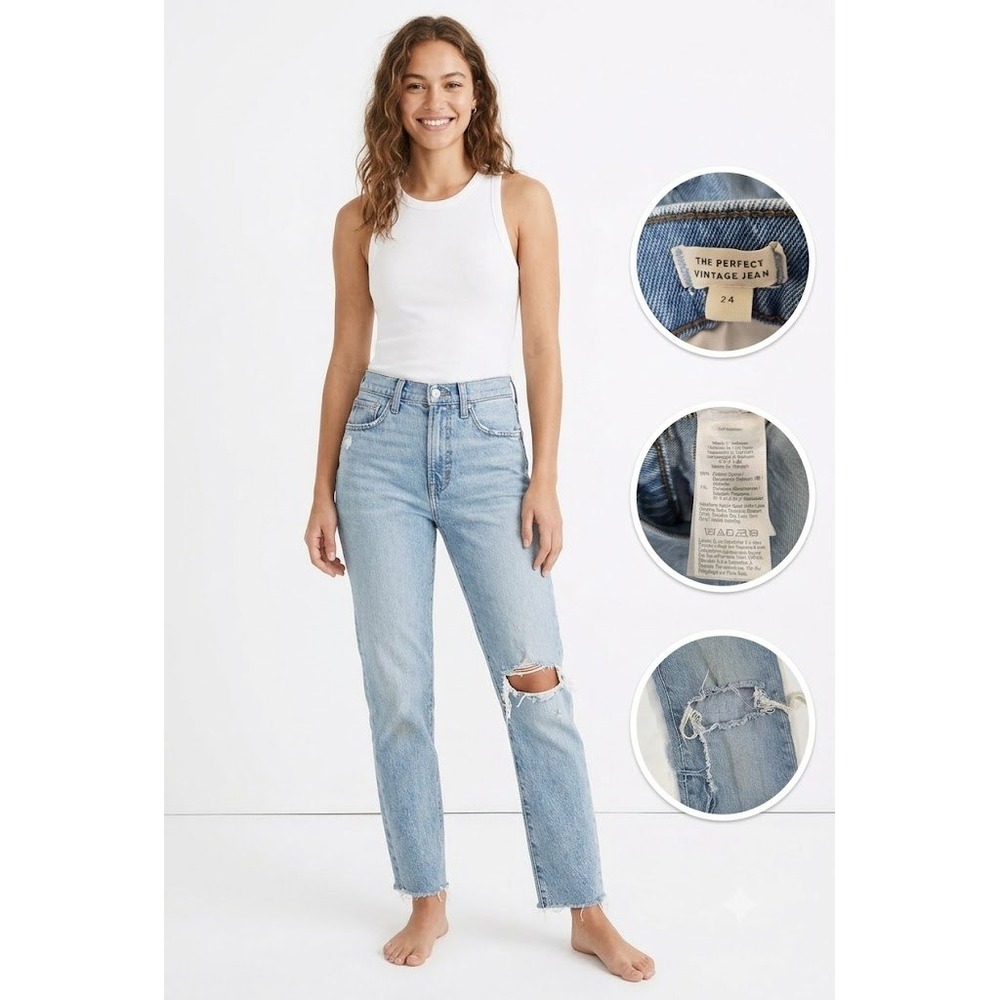 Madewell Womens‎ 24 Perfect Vintage Jean High Rise Distressed Raw Hem Thrash